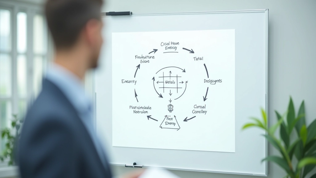 Kreislaufwirtschaft Diagramm mit Pfeilen zeigt Materialfluss von Rohstoffen durch Produktion, Nutzung und Recycling zurück zum Anfang